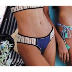 Victoria's Secret Blue, Cream, Black Whip Stich & Crochet Bikini Bottoms…